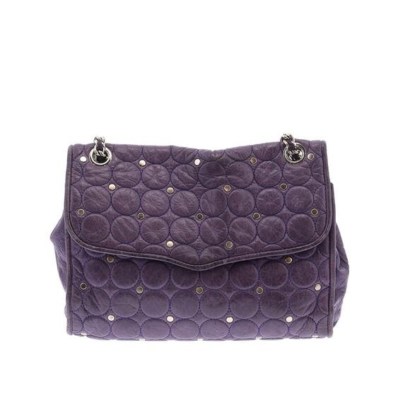 Rebecca Minkoff Studded Quilted Chain Strap Purple Leather Shoulder Bag - Picture 2 of 16